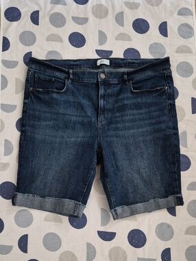 LOFT Blue Denim Bermuda Shorts with Rolled Hem Size 16